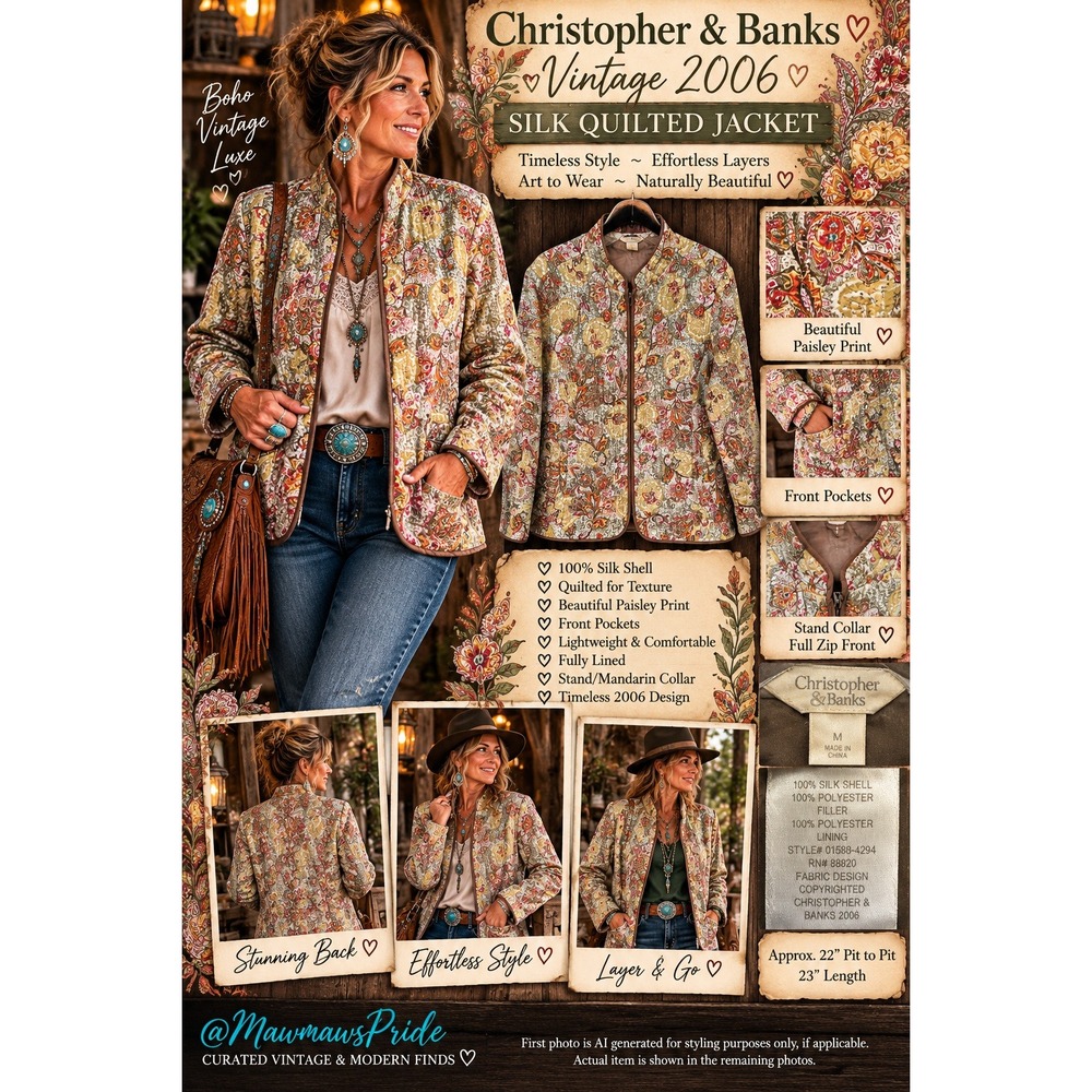 Vintage 2006 Christopher & Banks Silk Quilted Jacket M Paisley Art to Wear